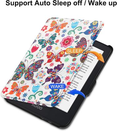 Чохол-книжка HGWALP Slim Shell для Tolino Shine 5/Shine Color/Shine 4 та Kobo Clara Colour/Clara BW/Clara 2E eReaders, з авто-ввімкненням/вимкненням (Butterfly)