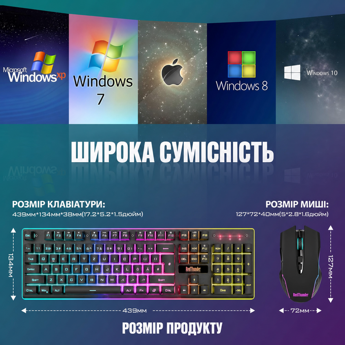 RedThunder K10 Бездротовий комплект клавіатури та миші для геймерів, QWERTZ DE, 3000mAh, 3200 DPI (Чорний)