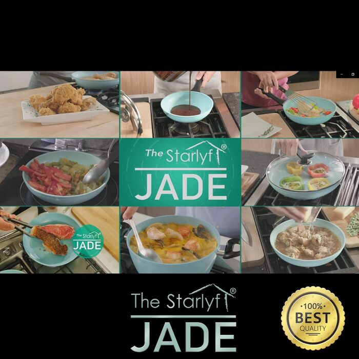 Набір сковорідок Starlyf Jade Pan Set: алюмінієвий, 5 предметів (3 сковороди, 2 кришки), антипригарне покриття Jade