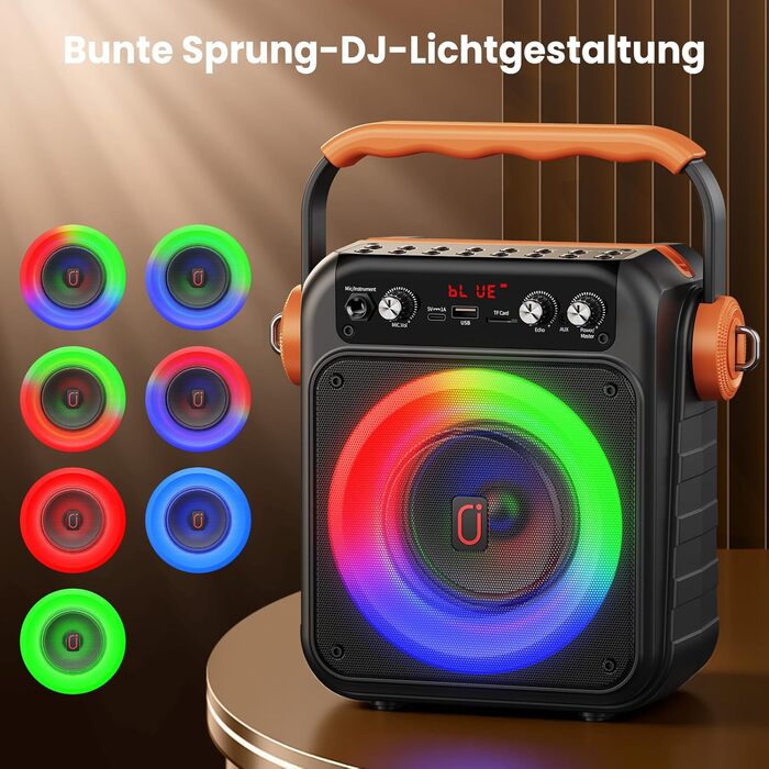 Караоке машина JYX MS82 з 2 мікрофонами, Bluetooth 5.3, USB/TF/AUX, LED-підсвітка, портативна колонка для вечірок та відпочинку