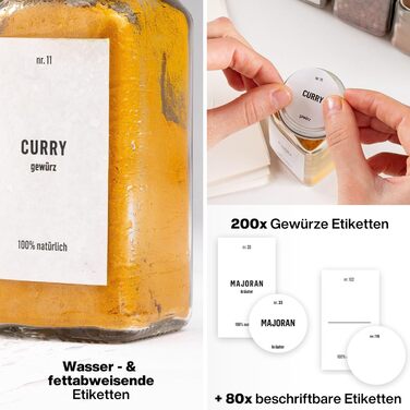 Набір скляних баночок для спецій Deco haus® з кришкою та ситом [+Етикетки] - 24 шт.