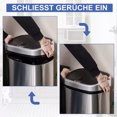 HOMCOM 48L Trash Can with Infrared Sensor, Hygienic, Stainless Steel in Silver, L40.5 x W29.5 x H68 cm for Effortless Disposal