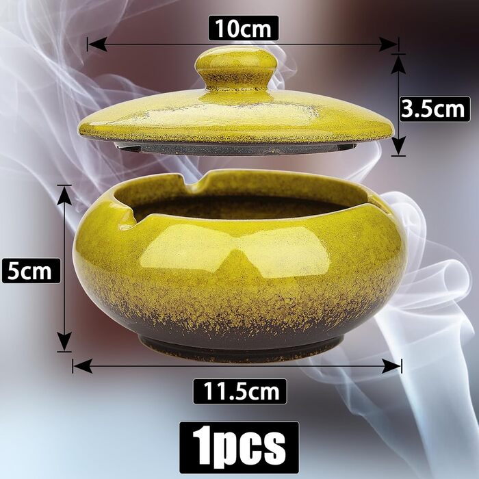 Керамічна попільничка для сигарет з кришкою, ретро-дизайн, для вулиці та дому, жовта