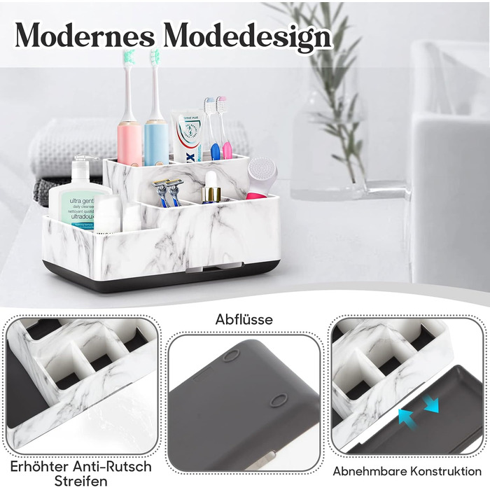 Тримач для зубних щіток електричних, знімний, для зберігання зубної пасти та бритви, легко чистити, білий (білий мармур)