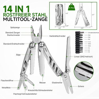 Мультитул NexTool Muiltool 19-в-1: мультифункціональний інструмент з плоскогубцями, ножем, викрутками, ножицями, з нержавіючої сталі для кемпінгу, подарунок для чоловіків (Silver Flagship Max)