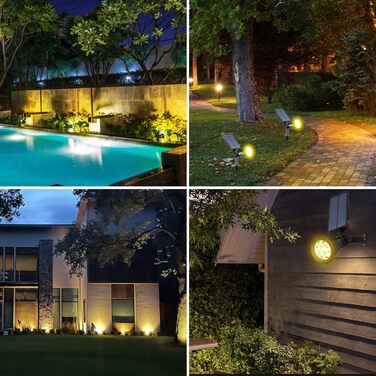 T-SUN LED Solar Spotlights, 2 Pack 4 LED Solar Garden Lights, Bright Garden Light, 2 Lighting Modes, Security Lighting, Large Outdoor Light for Lawn, Paths, Terrace (Cool White 6000K) (7led-warmwhite, 2 Pieces)