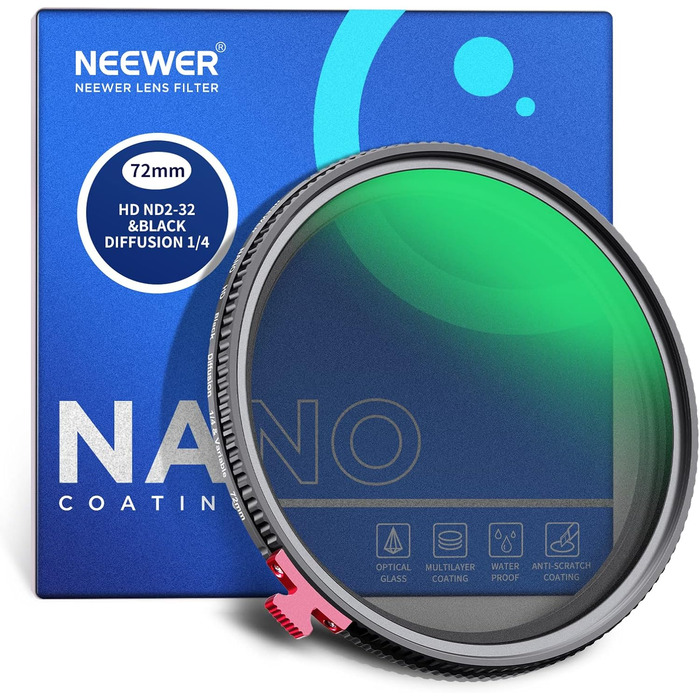 NEEWER 72mm Фільтр ND2-ND32 2-в-1 з дифузором та нейтральним градієнтом, HD, водостійкий, зносостійкий, для фото- та відеозйомки