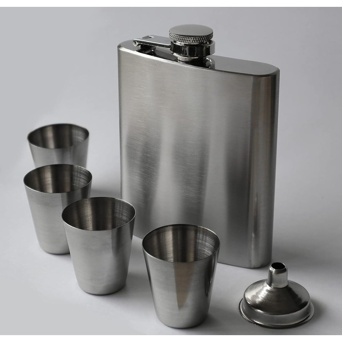 Набір фляга з воронкою та 4 шт. склянок для шнапсу об'ємом 3cl – подарункова коробка, фляга 7 oz (207ml)