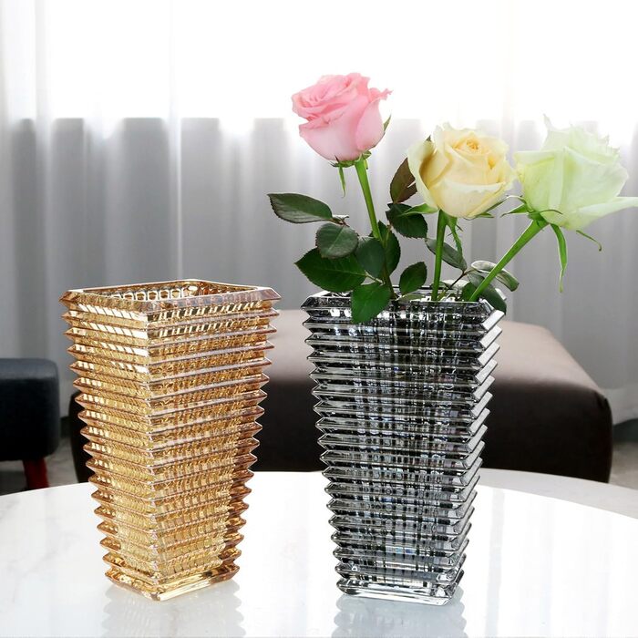 Ваза 23 см Kristallglas, прозора скляна ваза для квітів, велика декоративна ваза для квіткових композицій, гідропонного оформлення, для дому, подарунок на весілля, новосілля (Трапеція, сірий)