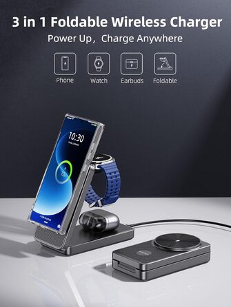 Бездротова зарядка 3-в-1 MagSafe для Samsung Galaxy S25 Ultra та інших моделей, з підтримкою годинників та навушників