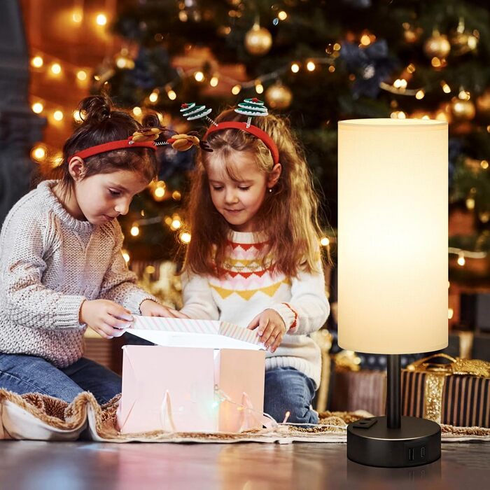 Настільна лампа Kakanuo з торшером, USB-порт, регулювання яскравості, тканинний абажур, для спальні, вітальні, дитячої кімнати, офісу (з лампочкою), білий A