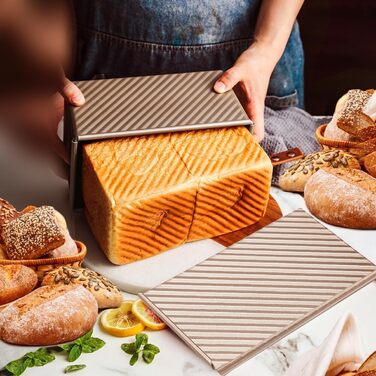 Loaf pan with lid 1000g dough capacity, toast bread baking pan 35x14x2cm, bread loaf pan, bread baking, toast bread pan, aluminum, steel, toast form, non-stick baking pan, toast with ventilation holes for bread, loaves, cakes