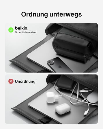 Органайзер для електроніки та аксесуарів Belkin для подорожей: сумка для iPhone, Powerbank, зарядного пристрою, Apple Pencil та AirTag, міцний м'який матеріал