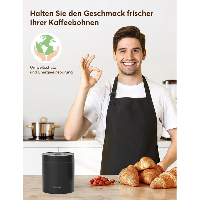 OUTPEAK 2025 Kilo Auto Вакуумна кавова банка 1,8L для 601.0 г кавових зерен з автоматичним керуванням, нержавіюча сталь, з ложкою, для зберігання свіжості на 6 місяців (Barista Champion's Choice) (1.5L-S/Steel-Space Grey)