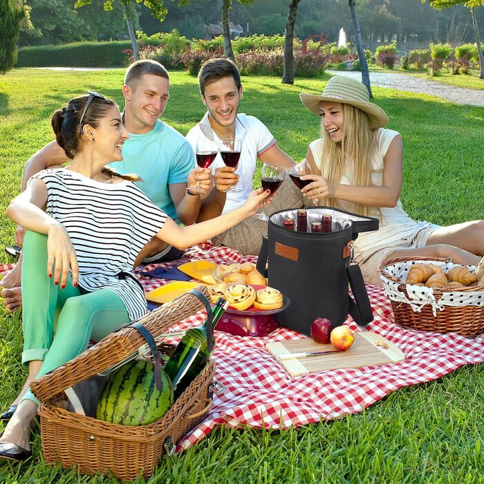 Kato Tirrinia Insulated Wine Cooler Bag, 4 Bottle Cooler Bag Wine Bag Beverage Bags with Handle and Adjustable Shoulder Strap, Gift for Wine Lovers for Picnic, Party, Beach (Cooler for 4 Bottles - Black)