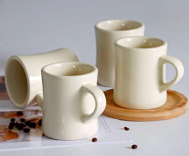 Retro coffee cup set with handle, for coffee, tea, hot chocolate, milk, latte (crema), 284 ml, set of 4