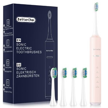 Електрична зубна щітка Betterchoi з магнітною левітацією, 41 000 VPM, 4 насадки, IPX7, 180 днів роботи, 5 режимів, таймер, рожева