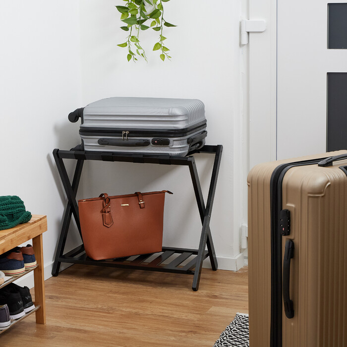 Relaxdays Black Bamboo Luggage Rack