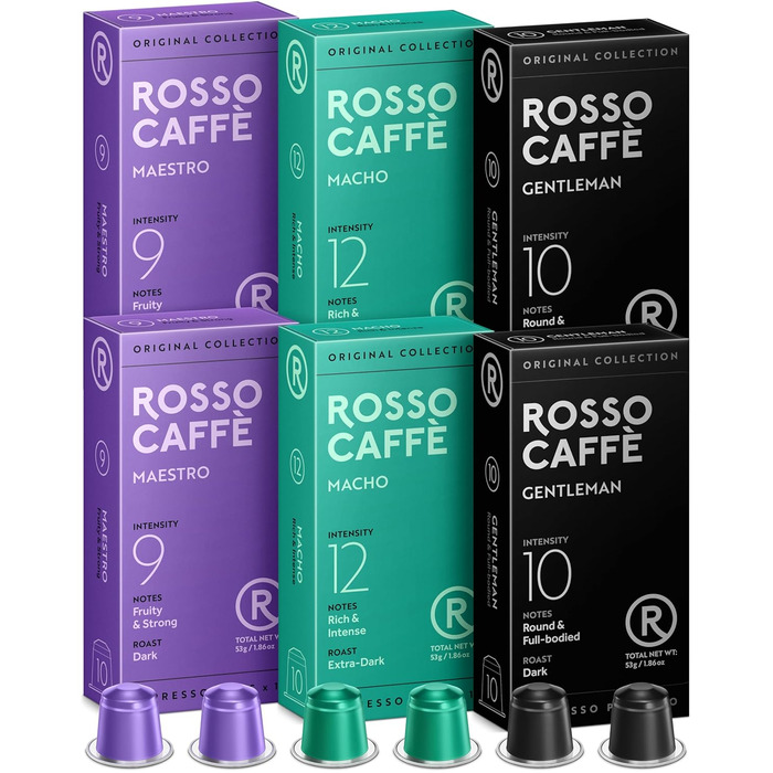 Кава ROSSO CAFFÈ Nespresso капсули 120 шт. 'Extra Dark': 3 преміум-суміші, сумісні з Nespresso