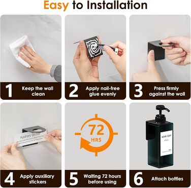 Дозатор мила Anhow 3er PETG для стін, набір з 3 шт. Без свердління, пластиковий диспенсер для кухні/ванної кімнати, 500 мл, блакитний