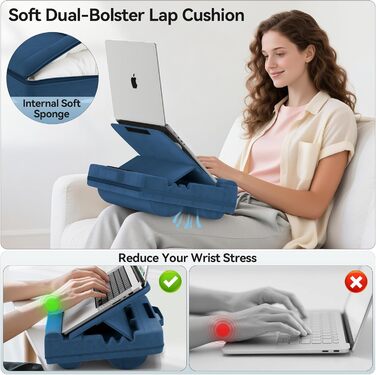 Підставка для ноутбука з регулюванням кута нахилу, подушка для ноутбука на диван, підставка для ноутбука до 16″ (Блакитний)