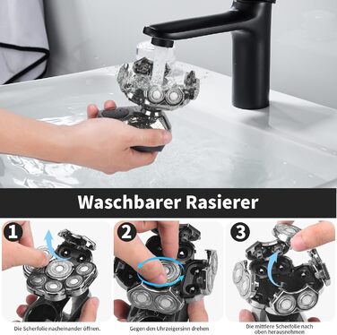 Електричний гоління для чоловіків Glatzen 9D – гоління голови, мокрого та сухого типу, водонепроникний, з LED дисплеєм, блокуванням від подорожей, набір для догляду з 6 насадками для обличчя та тіла