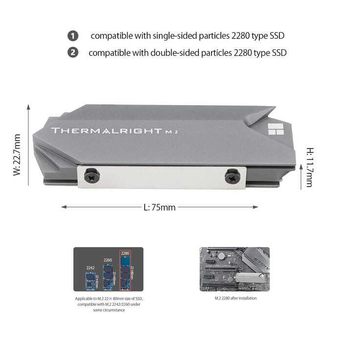 Радіатор охолодження SSD M.2 2280 Thermalright з двостороннім тепловим прошарком, високої продуктивності