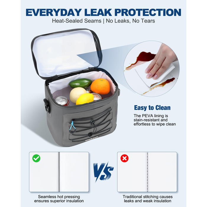 Термосумка-холодильник 15/24L, водовідштовхуюча, для пікніків, пляжу, кемпінгу, офісу, транспортування продуктів, сіра