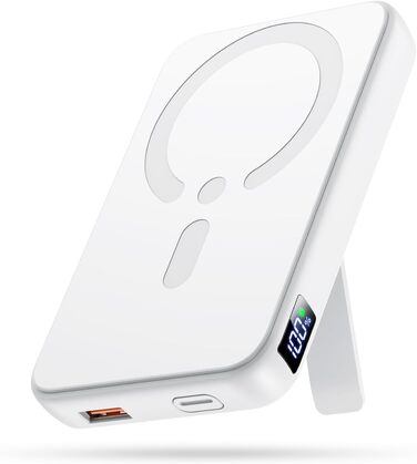 Power Bank 12000mAh з MagSafe, висувним підсвічуванням та USB-A виходом 22.5W PD, LED-дисплей, Type-C, білий