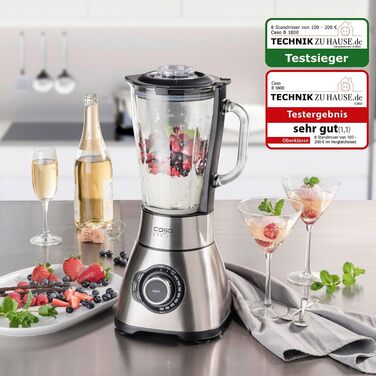CASE B 1800 PowerBlender Set - Stand Mixer, 28,000 RPM, 1.75 L Glass Container, incl. Drinking Bottle and Chopper, Mixer Test Winner with Very Good Rating, Stainless Steel Stand Mixer + Accessories