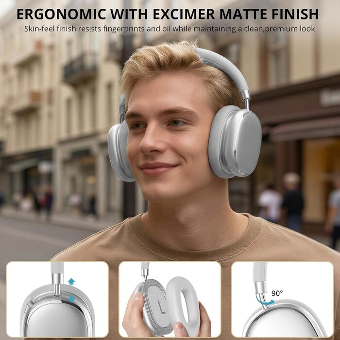 Навушники бездротові Bluetooth 6.0 NC95 з активним шумозаглушенням, сріблясті. До 120 годин роботи, налаштування EQ через додаток, для подорожей та спорту