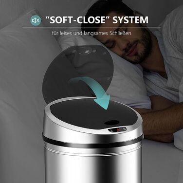 Сміттєве відро Ribelli Edelstahl з сенсором, 60 літрів, нержавіюча сталь, автоматичне відкриття/закриття, LED-індикатор, хромоване