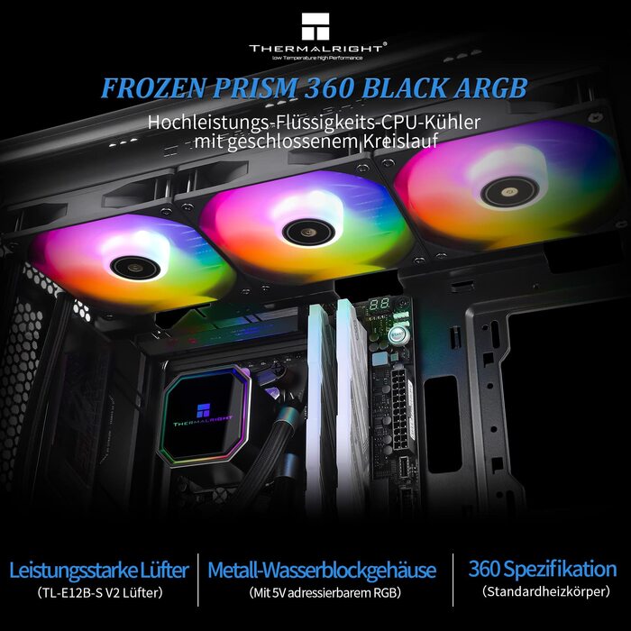 Система рідинного охолодження процесора Thermalright Frozen Prism 360 White ARGB, 360мм, 3 PWM вентилятори, для Intel LGA1700/1851/1200/115x та AMD AM4/AM5, Білий