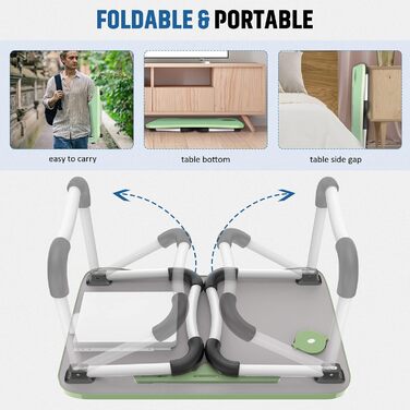 Зручний столик-органайзер для ноутбука з ящиком та підстаканником, зелений