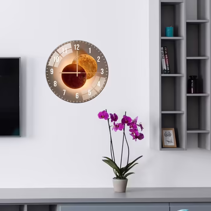 ALEENFOON Glass Wall Clock 30cm Silent No Ticking Decorative Round Wall Clock for Living Room Kitchen Bedroom Hallway Office (Moon)