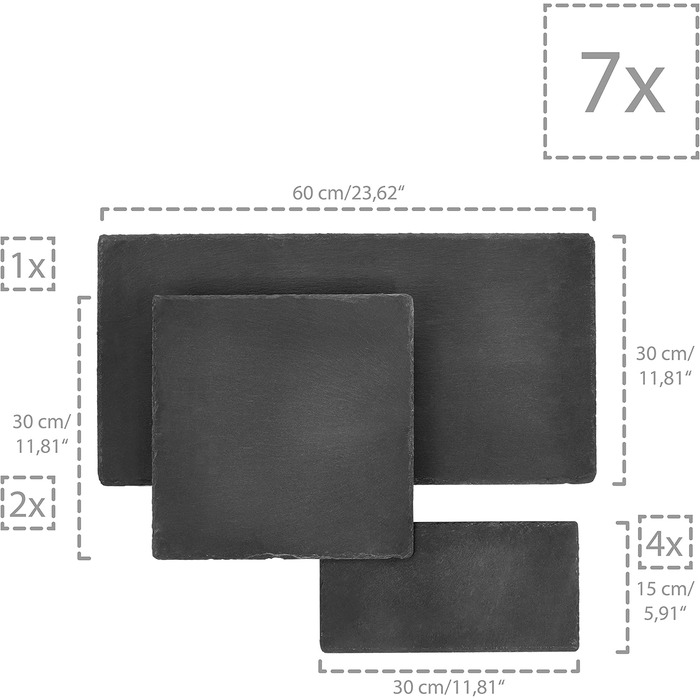 Singer | Slate Serving Tray, 7-Piece Set, Cheese and Snack Serving Tray, Slate Serving Tray, Chalkboard Slate, Decorative Tray, Slate Board in Multiple Sizes, Tray | Anthracite