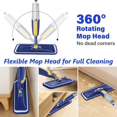 Швабра з розпилювачем MANGOTIME - швабра з розпилювачем, моп для підлоги з баком для води та 3 насадки для швидкого прибирання паркету, мармуру, дерева, ламінату (жовта)