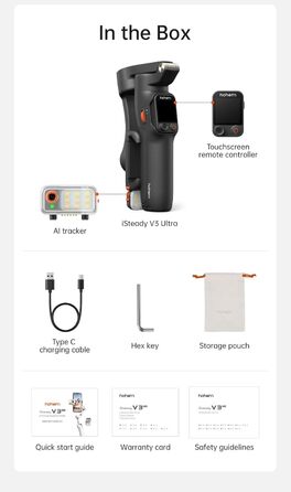 Стабілізатор Hohem iSteady V3 Ultra для смартфона: AI-трекінг, керування жестами, від'ємна рукоятка, екран 2.2'' та штатив, чорний