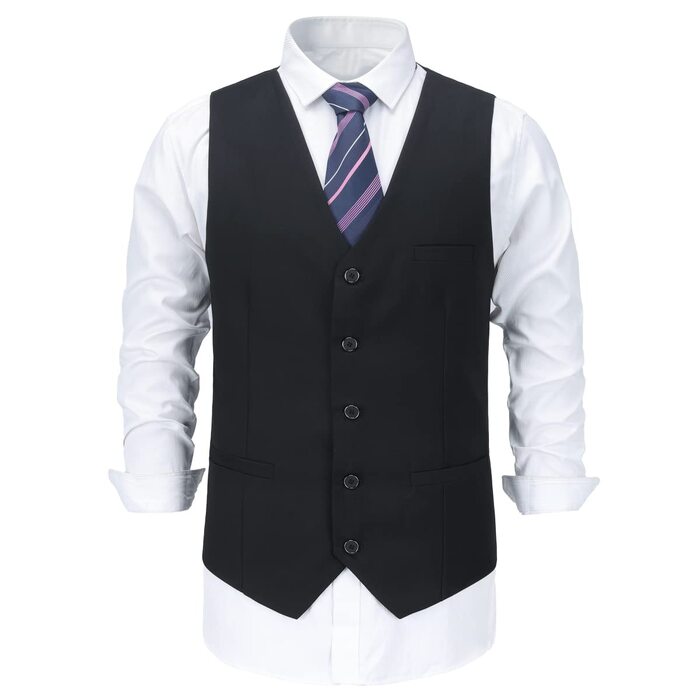 Чоловіча жилетка Allthemen з V-подібним вирізом, однобортна, Slim Fit, для ділового костюма, чорна