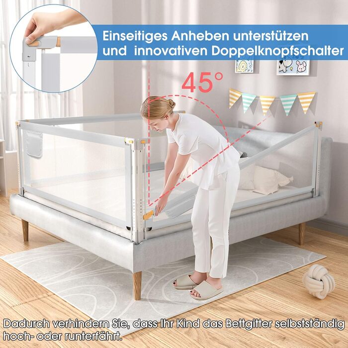 YIKANWEN Retractable Baby Bed Rail Guard - 200cm, Solid Wood Compatible, for Kids 0-10 Years
