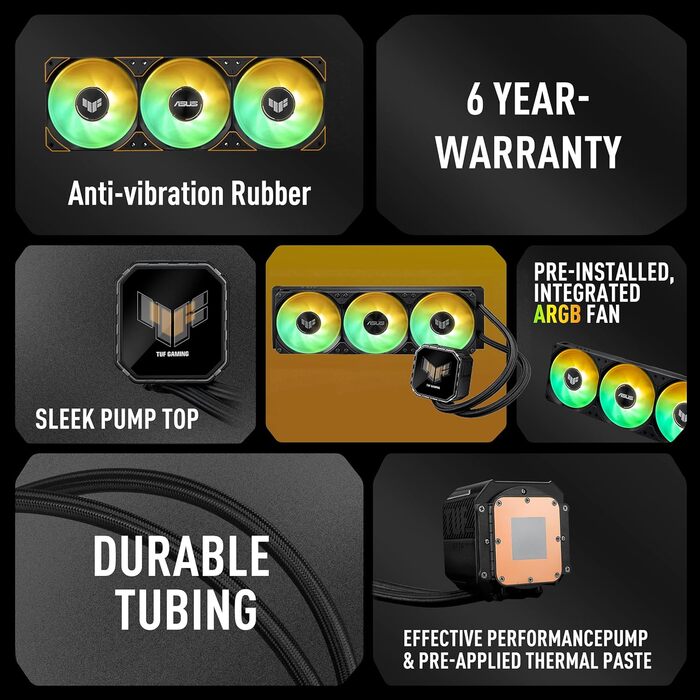 ASUS TUF Gaming LC III 360 ARGB - водяне охолодження CPU з RGB підсвічуванням, 360 мм, для Intel LGA 1851/1700/1200 та AMD AM5/AM4