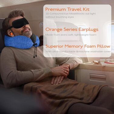 Подушка для шиї у літак - туристична подушка з Memory Foam - портативна подушка для подорожей - з 3D-маскою для сну та берушами - ідеальна для літака, авто, дому, офісу, подушка для сну (Блакитна)