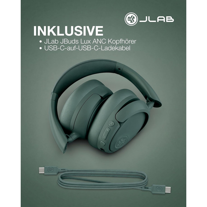 Бездротові накладні навушники JLab JBuds LUX ANC з активним шумозаглушенням, Bluetooth, колір Sage (шалфей)