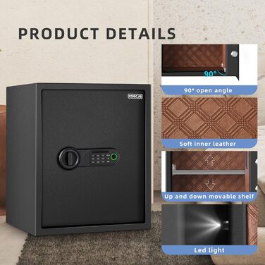Сейф для дому з біометричним сканером відбитків пальців HSGCJS, 31 л, з паролем та клавіатурою, чорний