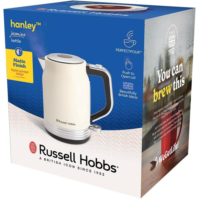 Електричний чайник Russell Hobbs Hanley Retro Jasmine 1.7л, 2400W, нержавіюча сталь, кремово-білий, вінтажний дизайн