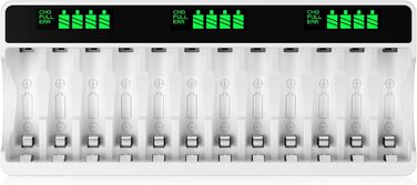 Зарядний пристрій HiQuick для акумуляторів AA/AAA з LCD-дисплеєм (12 місць)