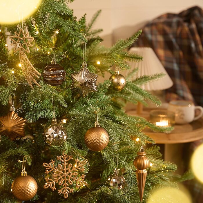 Набір прикрас для ялинки Valery Madelyn 60 шт. Ялинкові кулі бронзово-золотого кольору, міцні, з кріпленням, для новорічного декору