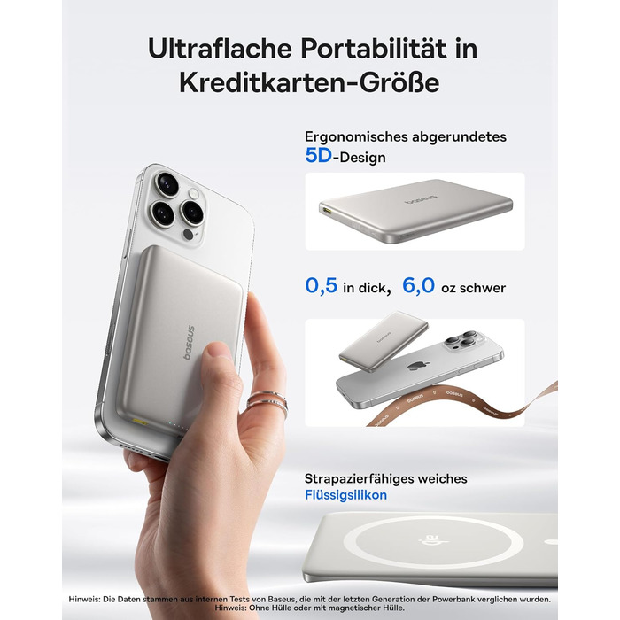 Power Bank Baseus Picogo AM41: Тонкий Qi2 Magsafe павербанк 15W, PD 27W, 10000mAh, USB-C, для iPhone 17/16/15/14/13/12 (Титановий)