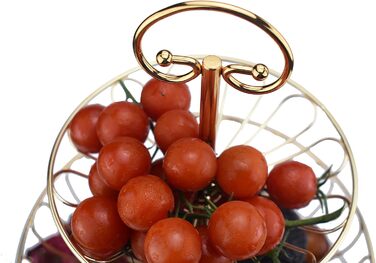 Металевий кошик для фруктів та овочів з ручкою - 3 яруси, великий, з нержавіючої сталі, з циркуляцією повітря (45 см, Ø30-24-16.5 см), золотий