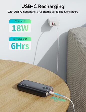 Потужний зовнішній акумулятор Power Bank 27000mAh 22.5W USB-C з LED-дисплеєм, швидка зарядка PD 3.0 та QC 4.0, вбудований ліхтар для iPhone, Samsung, iPad та смартфонів